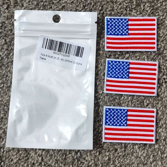 New In Package Pack Of 3 Small USA Flag Iron On Patches - Picture 3 of 4